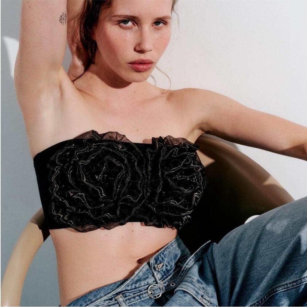 NWT ZARA Organza Bandeau Crop Flower Maxi Top size M